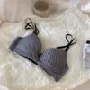 Women Plaid Bras Backless Push Up Underwear Wireless Sexy Design Deep V Brassiere For Lady
