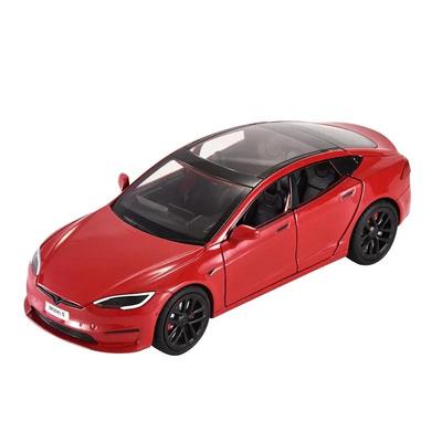 Druckgussfahrzeug im Maßstab 1/24 für Tesla Model S, Modellauto mit Ladestation, Sammlerspielzeug mit Ton und Licht