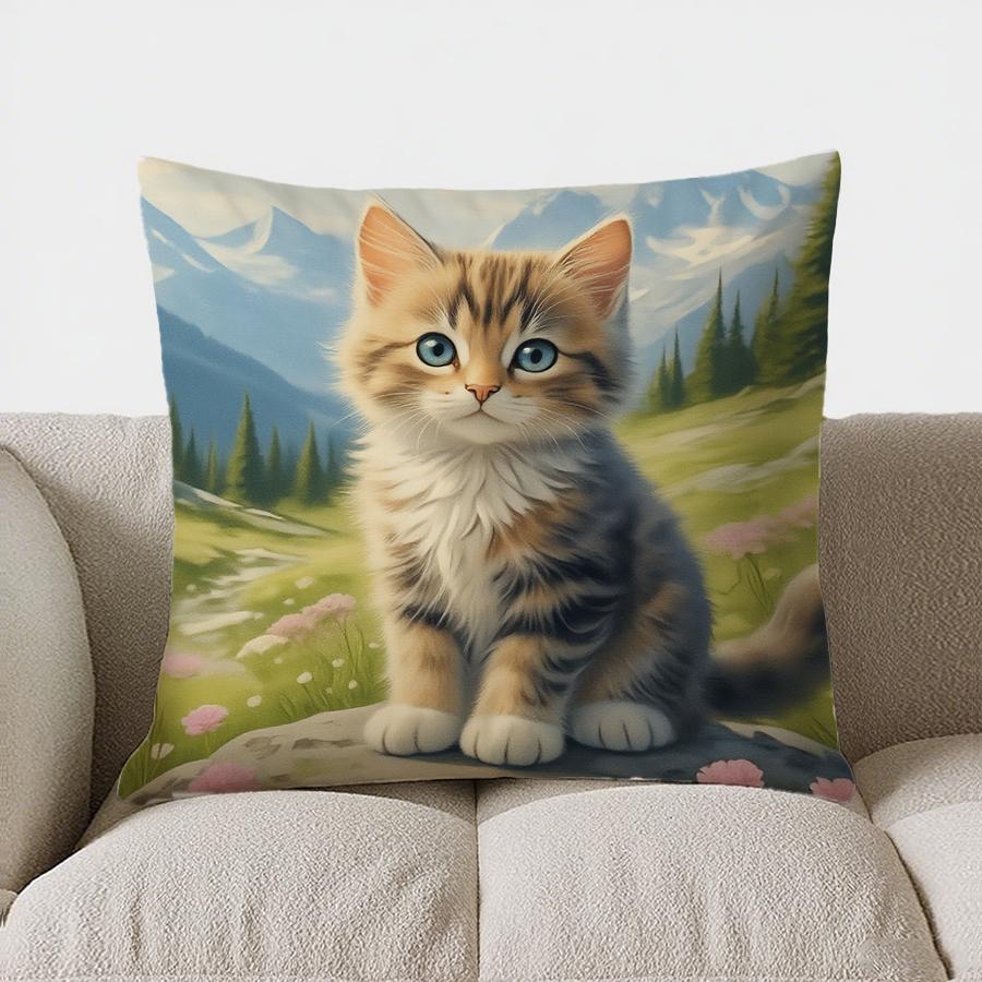Home Decor Cute Orange Cat In Forest And Flowers Pillow Pattern Cushion Cover Suitable For Sofa Bedroom Car Pillow Cover