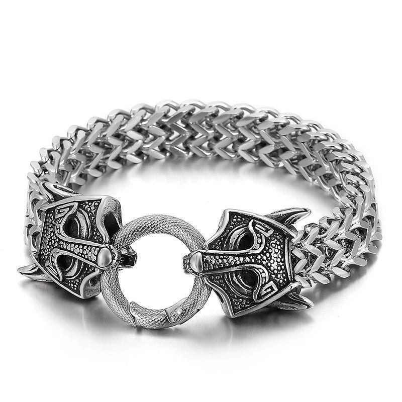 Men's Stainless Steel Viking Wolf Head Chain Bracelet - Vintage Style
