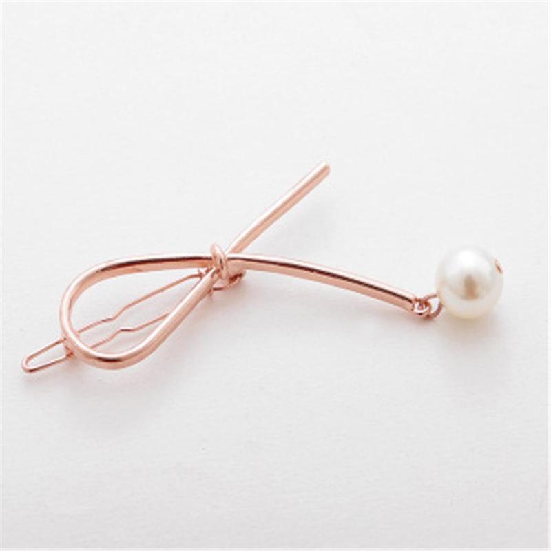 Simple Bow Pearl Hair Pins Metal Fashion Women Gold Silver Hair Clip Hairpin Clip Hair