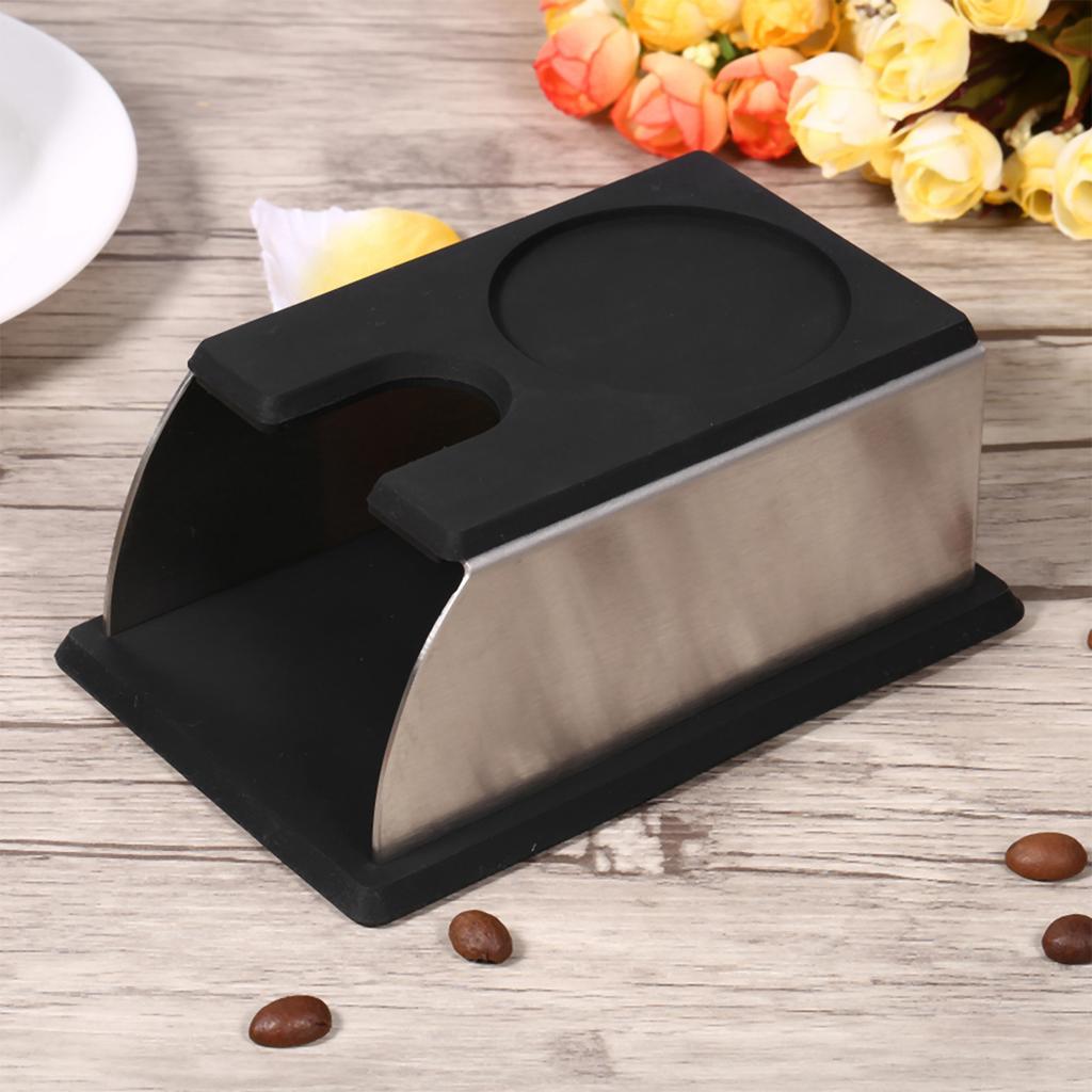Coffee Tamper Holder Coffee Powder Maker Stand Rack Tool Stainless Steel Silicone (Black)