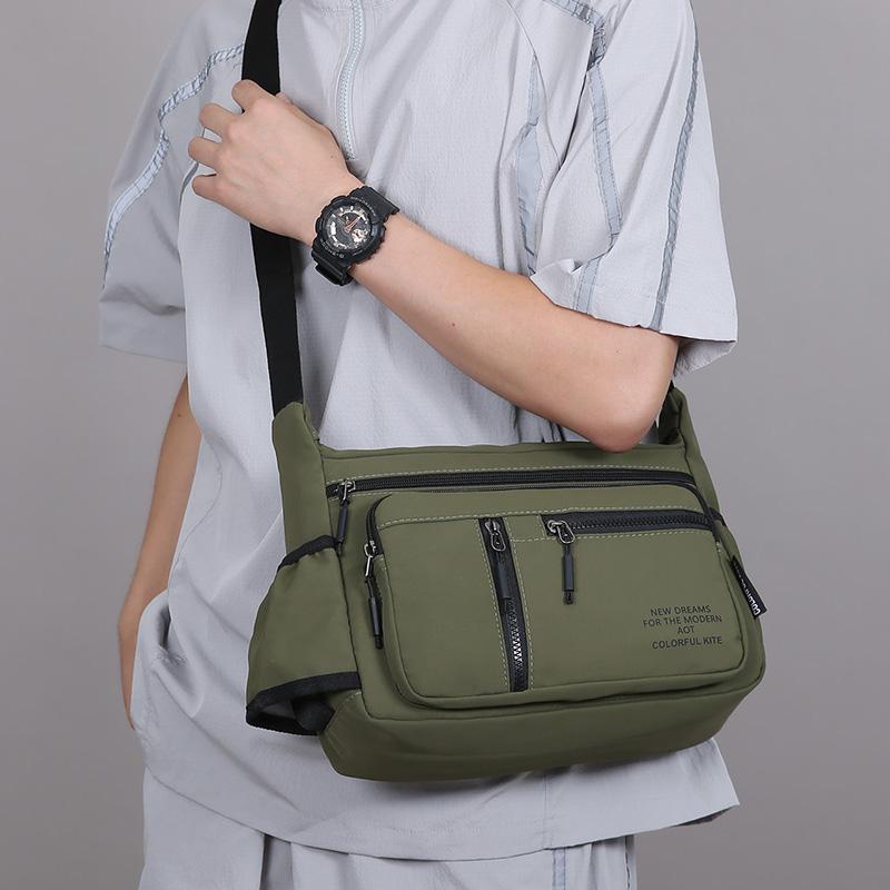 Men's Crossbody Bag Large Capacity Waterproof Shoulder Travel Bag Business Nylon Zipper Soft Backpack with Bottler Holder