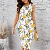 Women Plus Size Crew Neck Sleeveless Midi Dress Bright Ethnic Circular Floral All Over Print Bodycon Dress