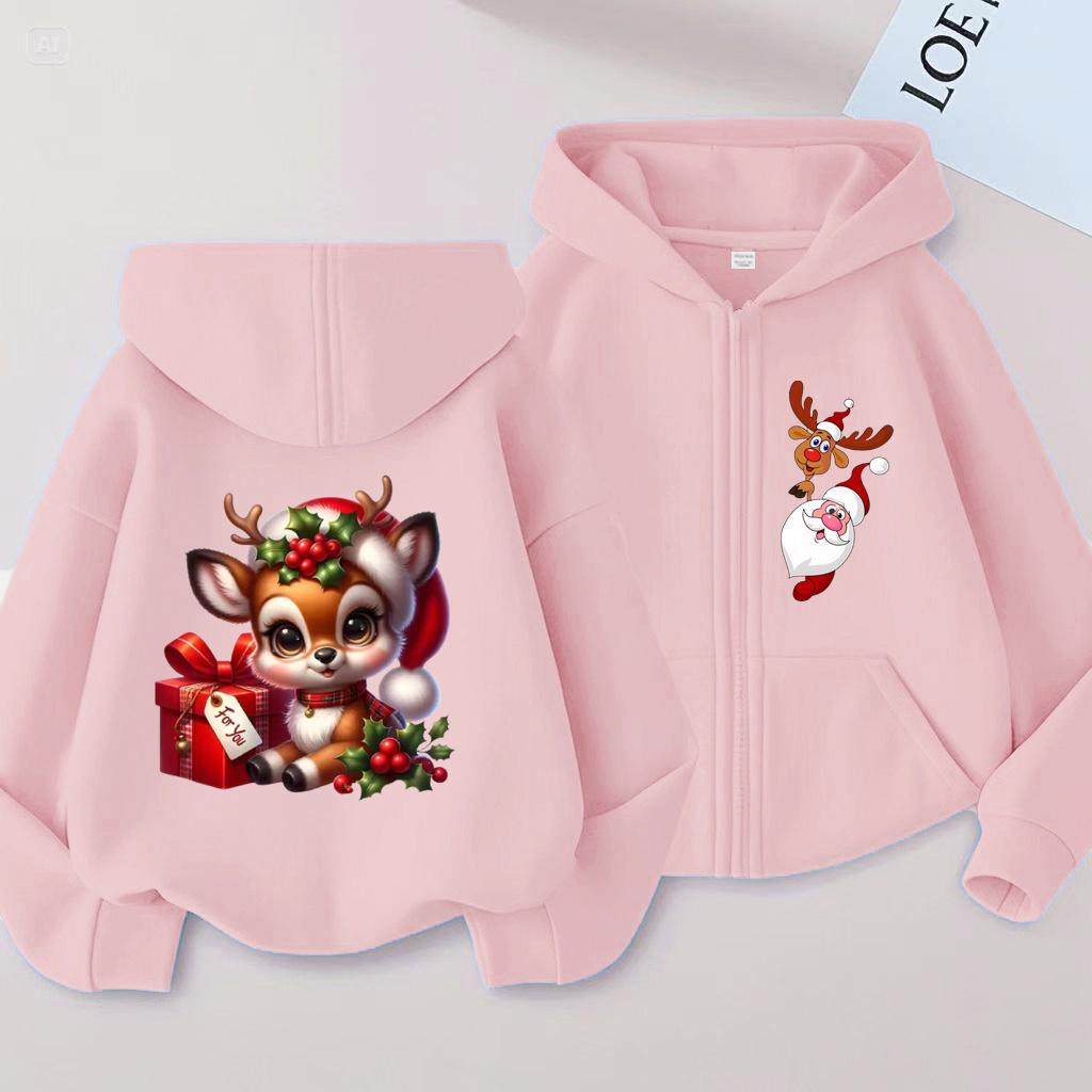 Christmas Gift Kids Printed Hooded Cardigan Fashion Boys and Girls' Shirt Spring and Autumn Casual Sports Shirt