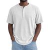 Mens Green Waffle Knit Henley Shirt Short Sleeve Crew Neck Casual Loose Fit Pullover