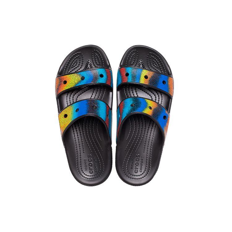 Crocs Unisex Klasyczne Sandały z Efektem Spray Dye Czarny/Wielokolorowy Wsuwane 208055-0C4