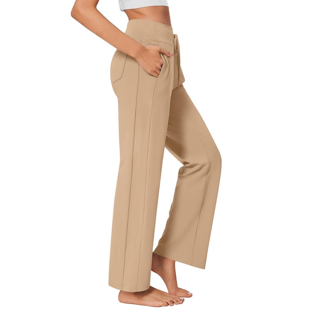 Women's Fashion Casual Solid Color High Waist Drawstring Yoga Sport With Pockets Casual Pants