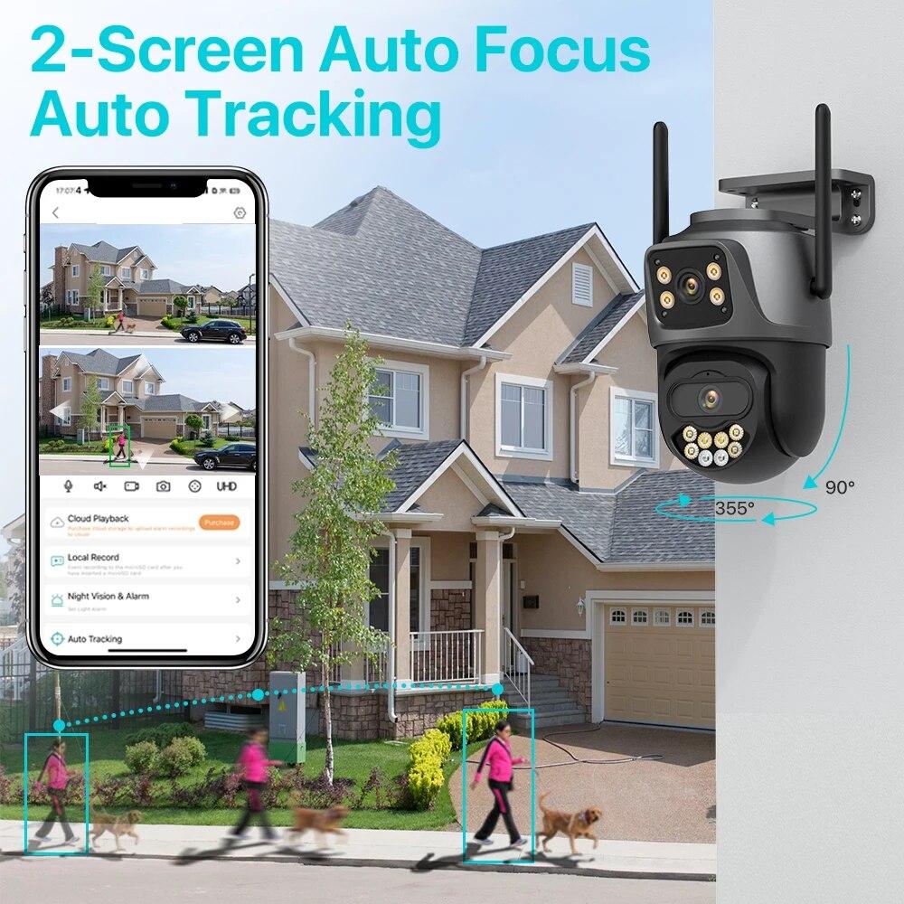 New EU Outdoor Wireless Security IP Camera 4K 8MP HD Dual Lens External Wifi PTZ Camera Auto Tracking Street Surveillance Camera ICsee App