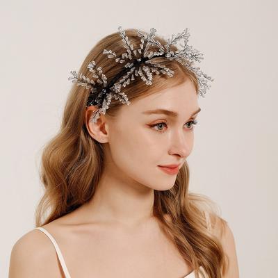 Vintage Bridal Headwear Crystal Flower Headband Sweet Luxury Wedding Dress Ornaments Handmade Beaded