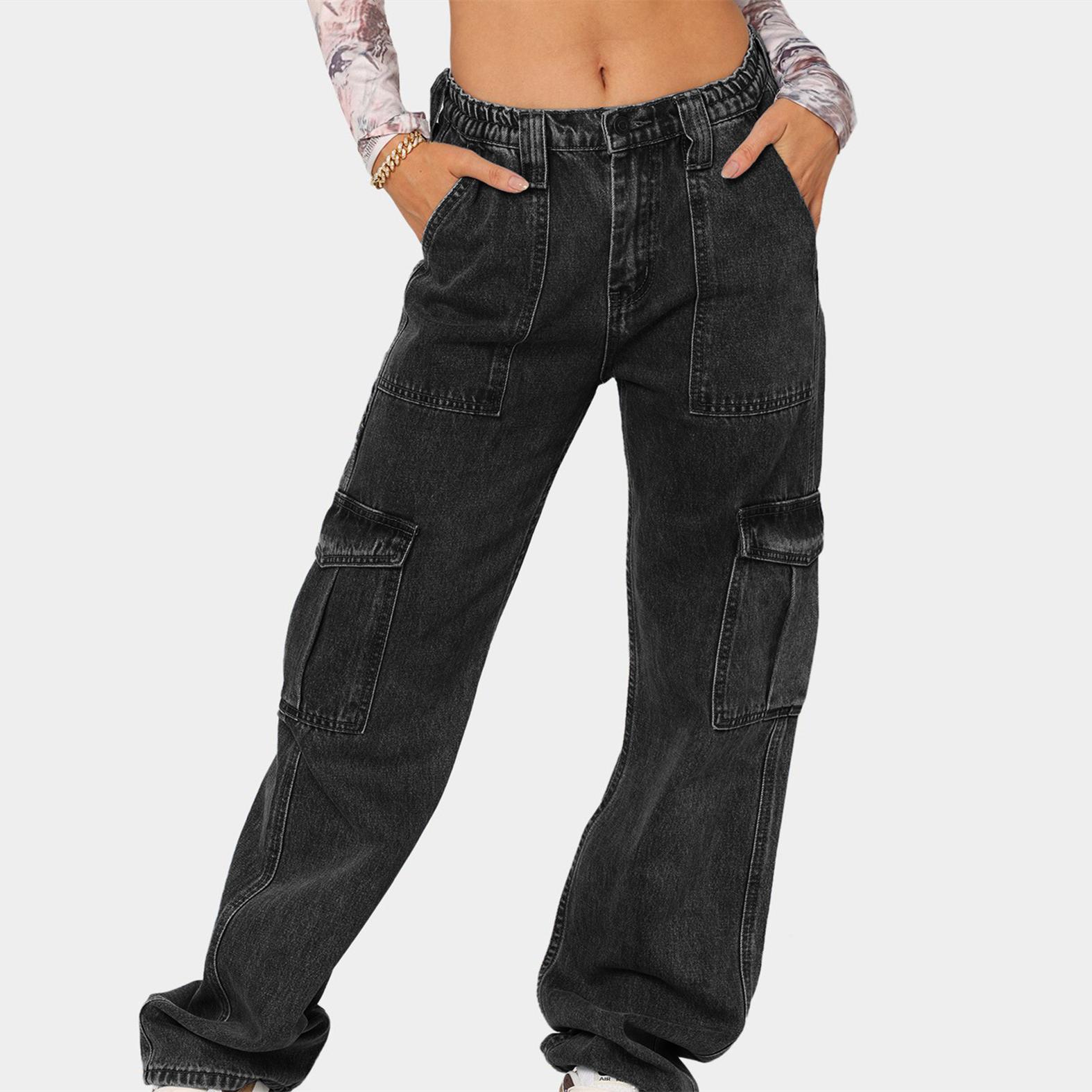 

YYFS женские модные джинсовые повседневные однотонные брюки с принтом, брюки и капри XXL темно-серого