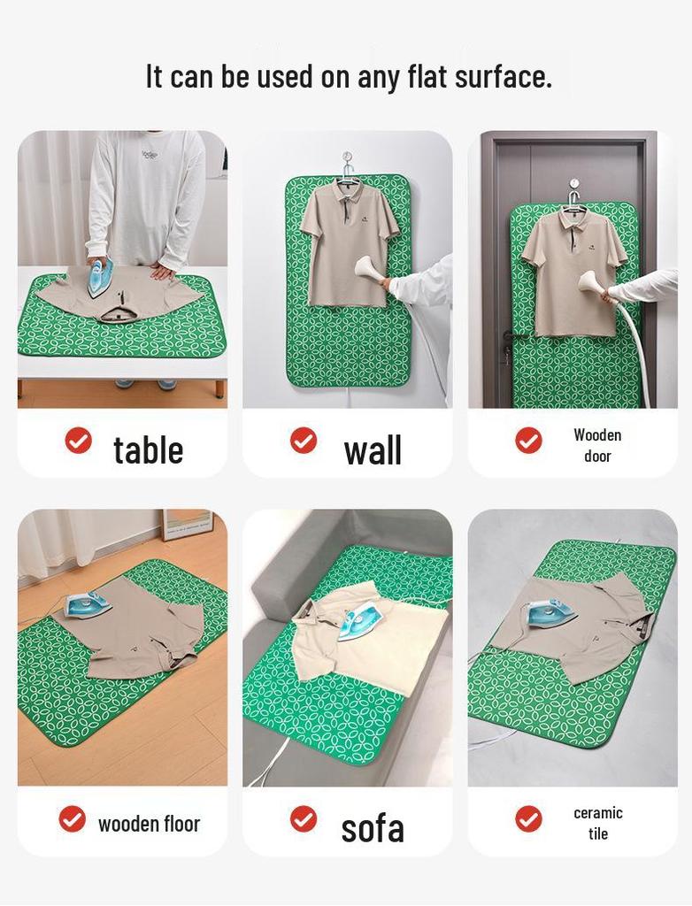 Portable Green Leaf Ironing Mat: Six-Layer Protection, Soft, Foldable, Waterproof, Heat-Resistant, Non-Slip Pad for Garment Steaming.