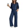 Women's V-Neck Long Sleeve Sweatshirt and Jogger Pants Set Color Activewear for Gym Workouts