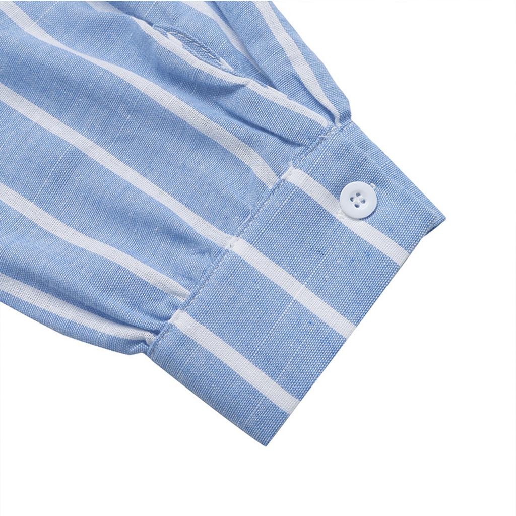 Women's Casual Vacation Style Loose Lapel  Striped Shirt Top