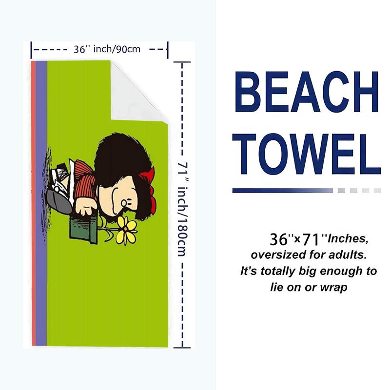 Mafalda Cartoon Print Beach Towel, Large Soft Quick Dry Towel for Beach Camping Swimming