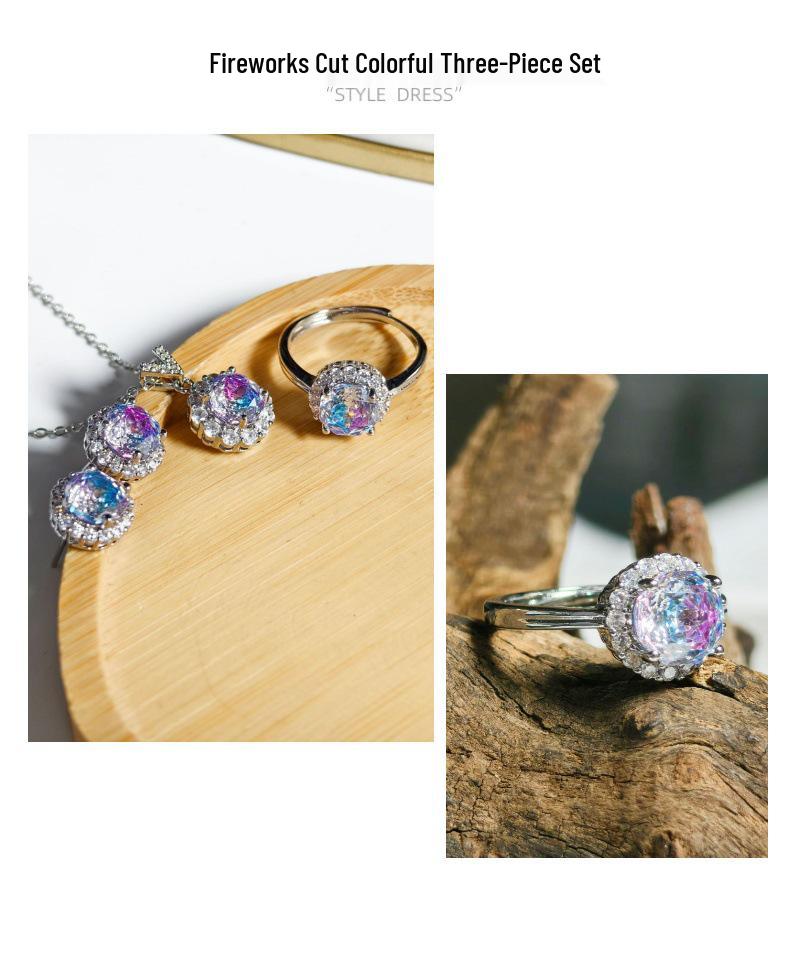 Gessen Jewelry Colorful Fairy Diamond Octagonal Ring, Earrings & Pendant Set for Women