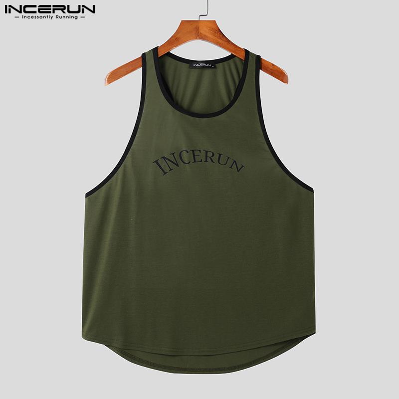 INCERUN Summer Men Round Neck Sleeveless Print Casual Loose Tank Tops