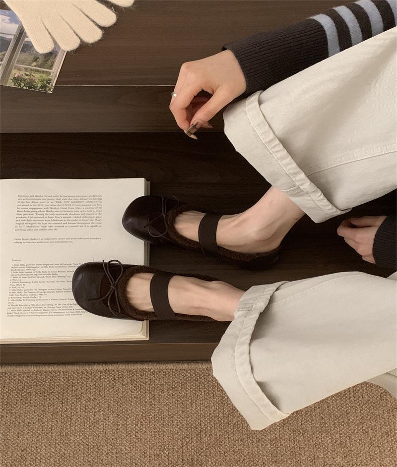 French Mary Jane Small Leather Shoes Women's Autumn and Winter Skirt Single Shoes Small Fragrant Flat Bean Loafers