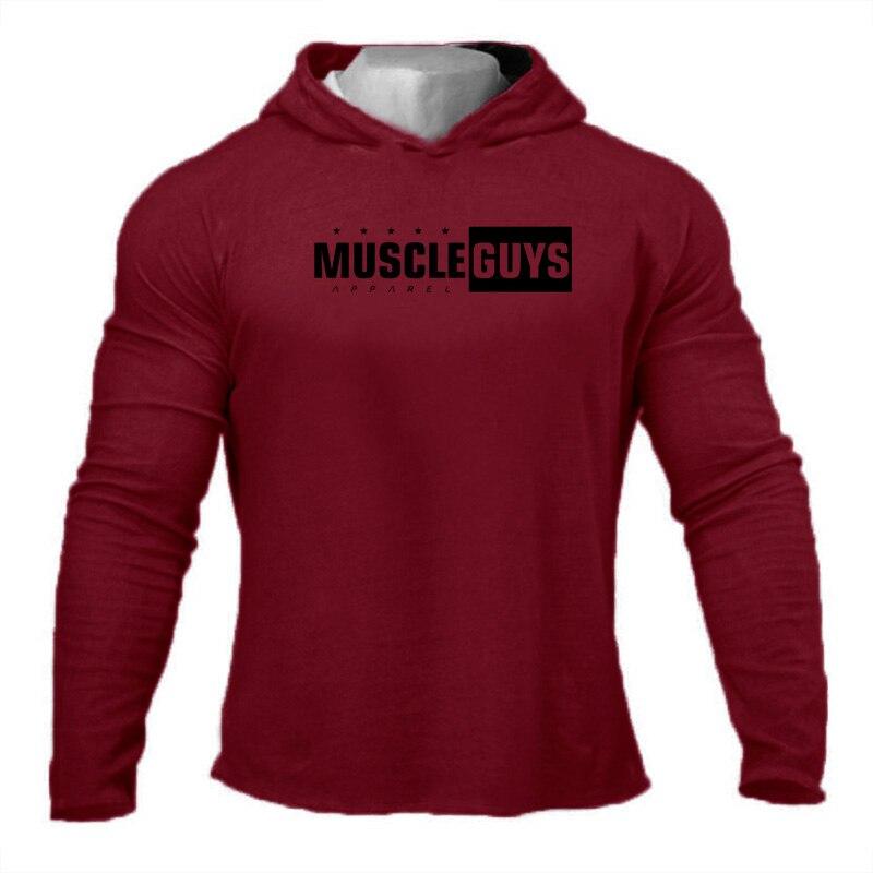 

Muscleguys, облегающая удобная толстовка с капюшоном, мужская повседневная повседневная одежда, бодибилдер с длинными рукавами для бега XXL бордовый