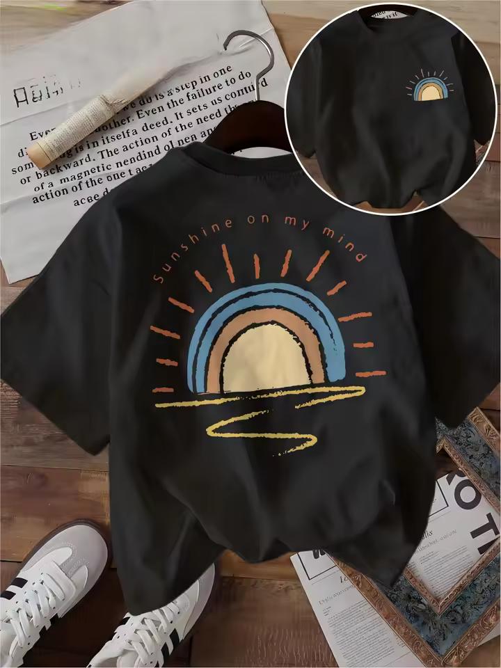 Sunshine On My Mind T Shirt Funny Retro Sun Graphic Unisex Harajuku Aesthetic Vintage Loose Short Sleeve Summer Tops Tee
