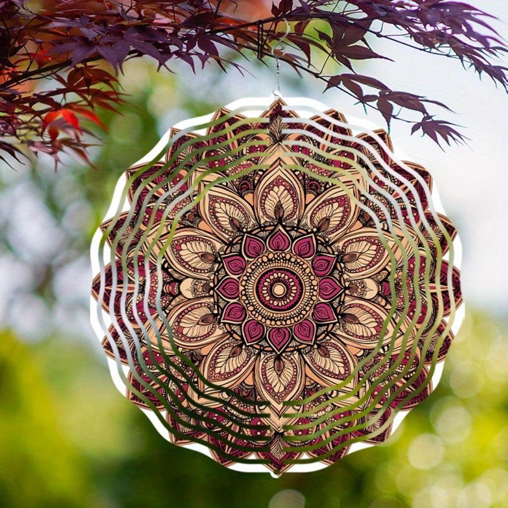 3D Mandala Flower Metal Wall Art Double Sided Laser Cut Intricate Pink Golden Design Indoor Outdoor Decorative Hanging Ornament Classic