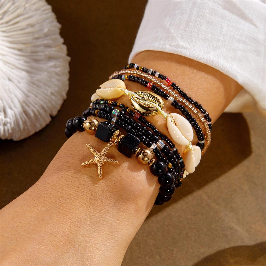 

Bohemian Multilayer Beads Bracelet Set for Women Summer Ocean Beach Starfish Charm Wristband Vacation Hand Zircon Gift