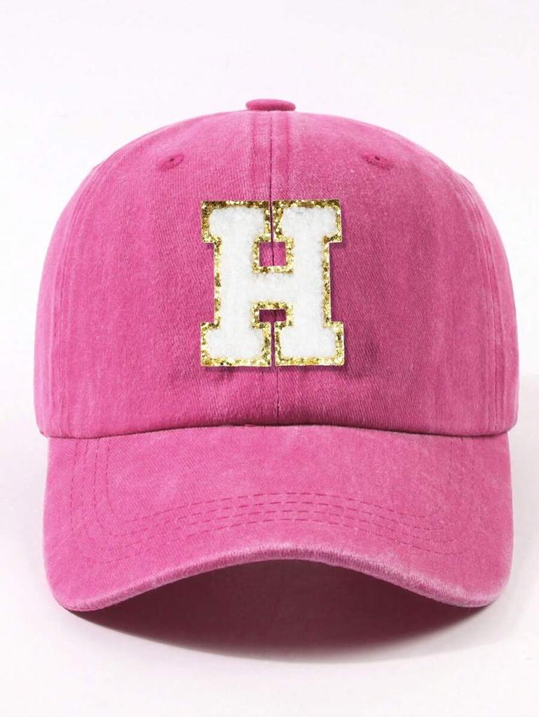 Fuchsia Pink Letter E Patch Casual Dad Hat Adjustable Unisex Outdoor Sun Visor Cap