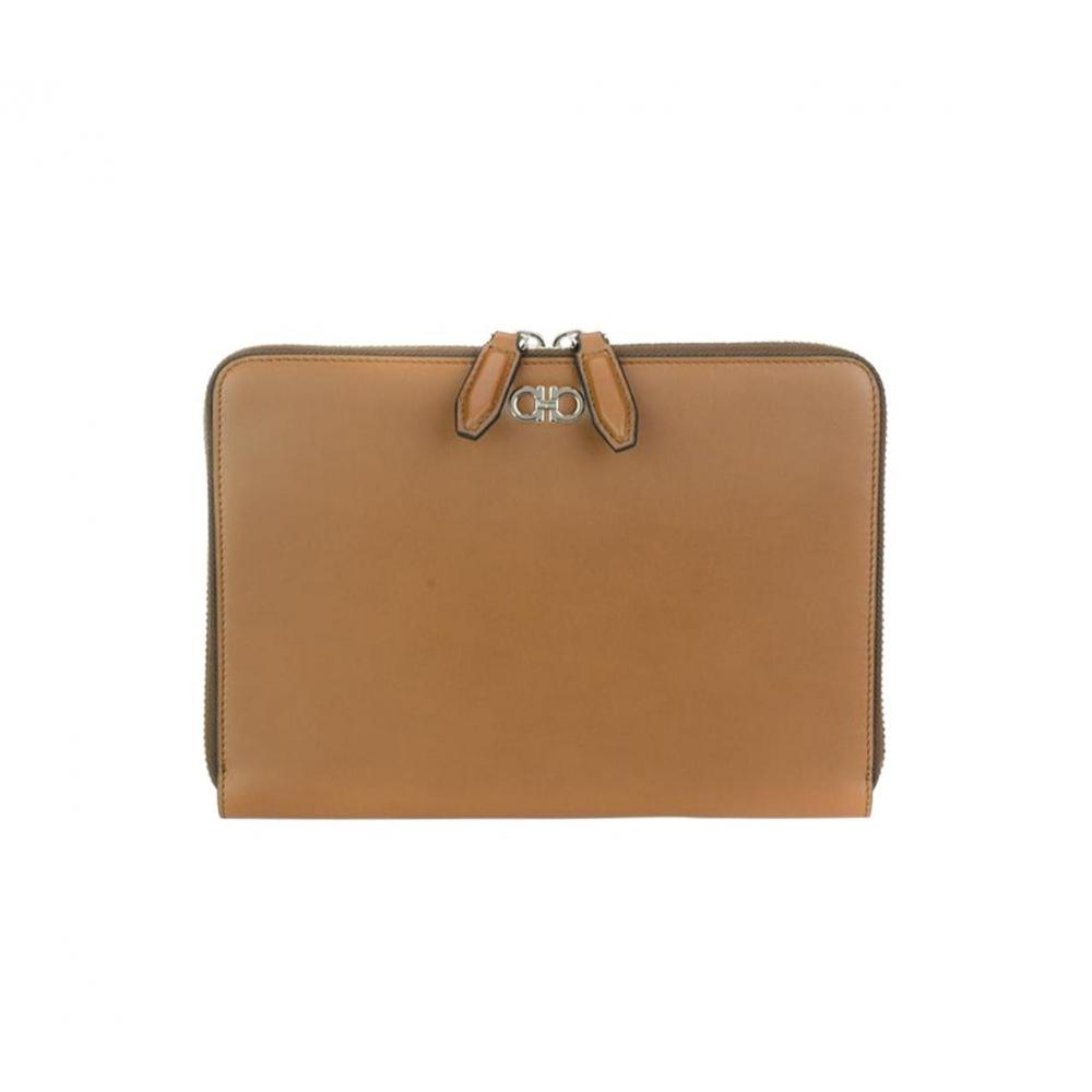 Ferragamo Salvatore Ferragamo Gancio Men S 686773 Brown Zippered Continental Wallet Black