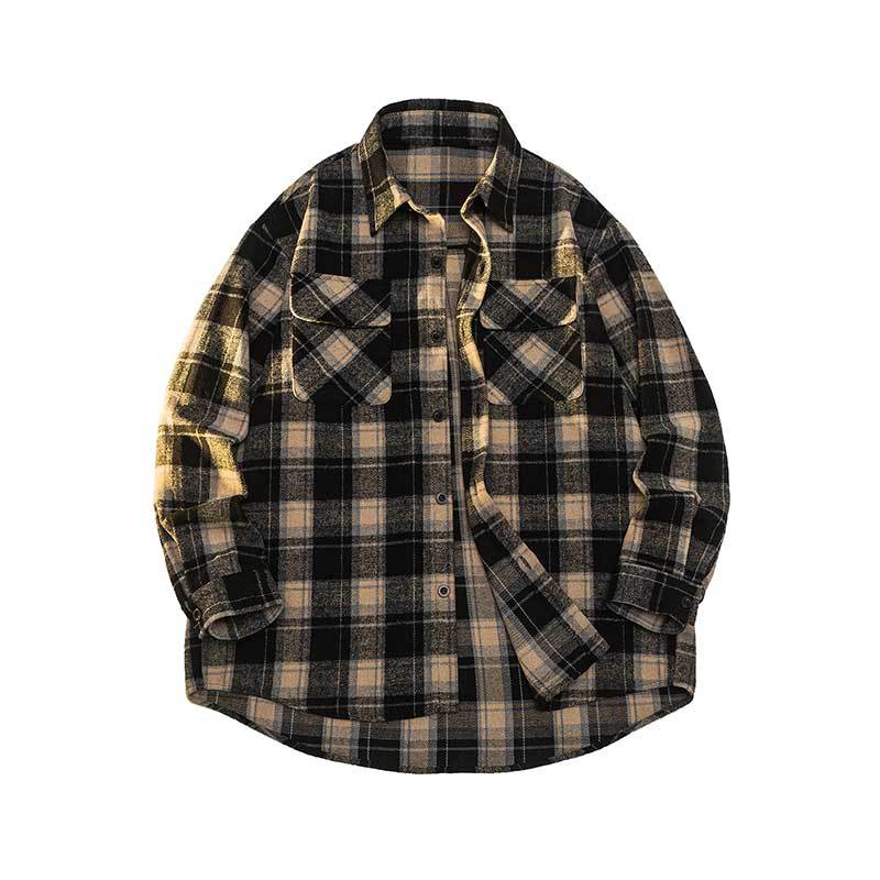 

Весна и осень мужская рубашка большого размера клетчатое свободное пальто мужская рубашка пальто универсальное клетчатое пальто модная повседневная мужская одежда S чёрный