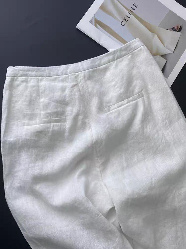 Elegant Summer 2025 White High-Waisted Linen Wide-Leg Pants for Women