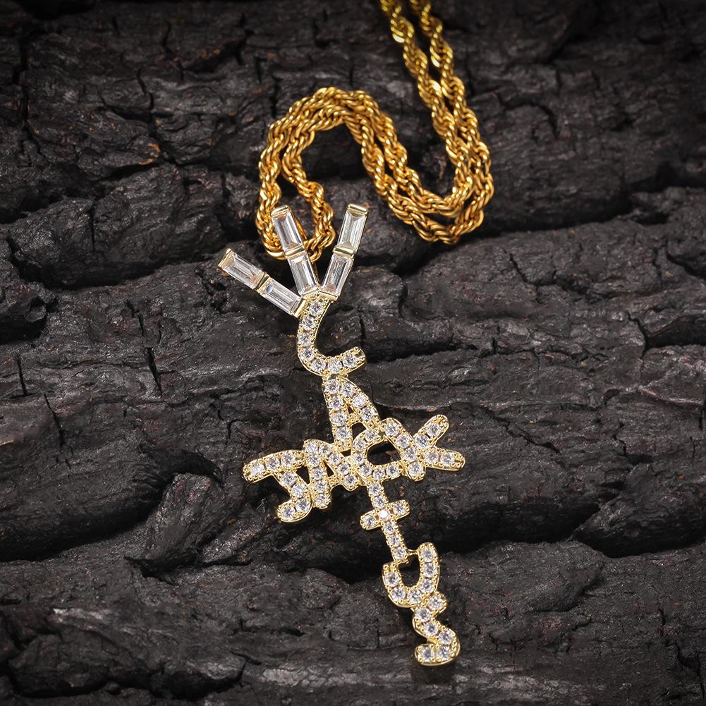 Hip Hop Trend Brand Diamond Cactus Jack Letter Pendant Necklace E-commerce