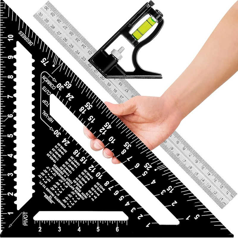 12 Aluminum Alloy Rafter Square Combination Square Set Carpenter Square Woodworking Framing Square Triangle Protractor Triangle Square чёрный