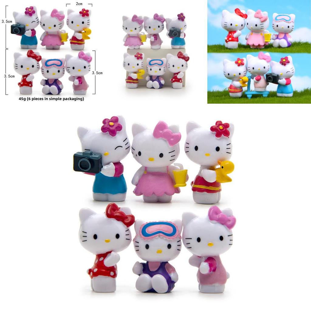 6pcs Hello Kitty Entertainment Scene Mini Model Ornament Set For Gift And Decoration