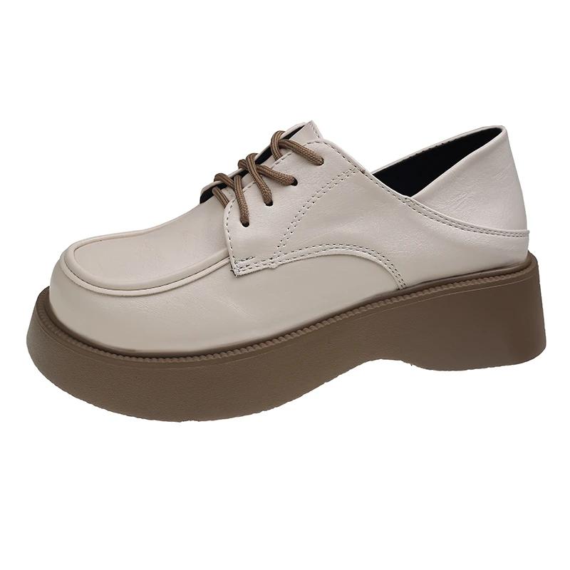 Fashion Platform Loafers Women Shoes Spring Anti-Slip Small Leather Shoes for Women Classic Round Toe White Women's Casual Shoes