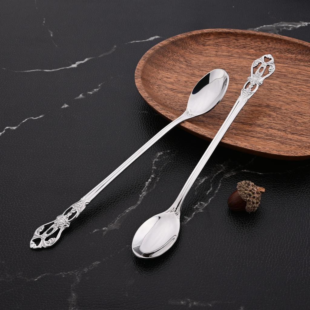 12Pcs Rainbow Color Coffee Tea Stir Spoon Long Handle Ice Cream Dessert Spoons Luxury Stainless Steel Tableware Kitchen Supplies