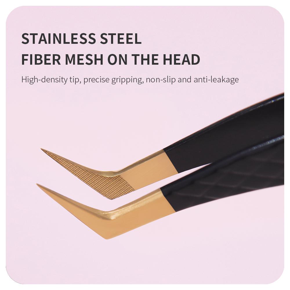 ANNAFRIS High-end Fiber Tip Lash Tweezers Stainless Steel Straight Head Curved Tip Eyelash Extension Tweezer Makeup Tools