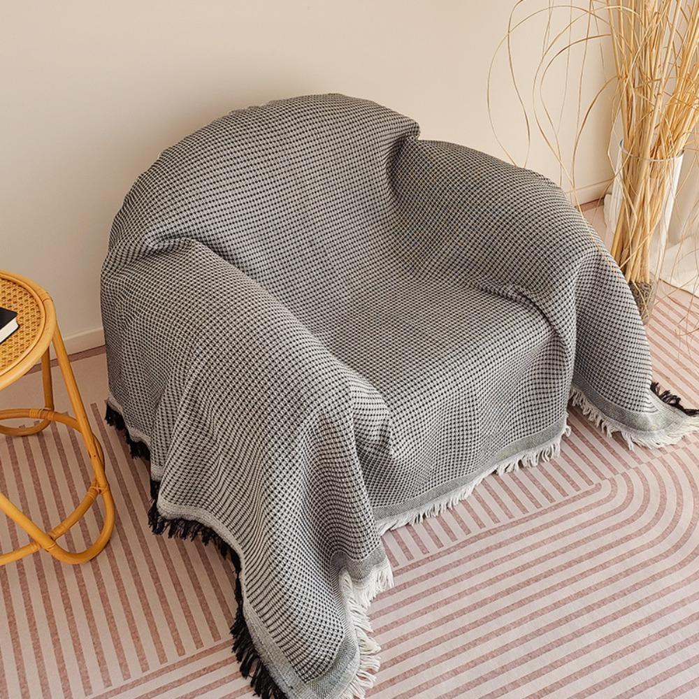 Minimalist Single Sofa Throw Blanket American Farmhouse Style Solid Color Dustproof Full Coverage Sofa Cover
