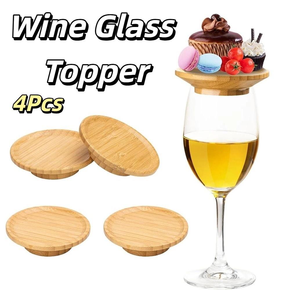 4Pcs Leakproof Wine Glass Covers Creative Wooden Red Wine Lid Gourmet Tray Wine Glass Tray Bars