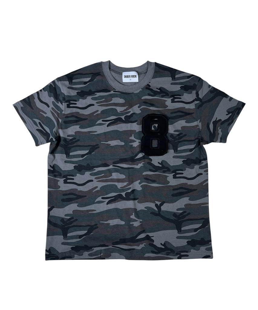 SK8ER ROCK Eight Camouflage T-Shirt ((Gray))