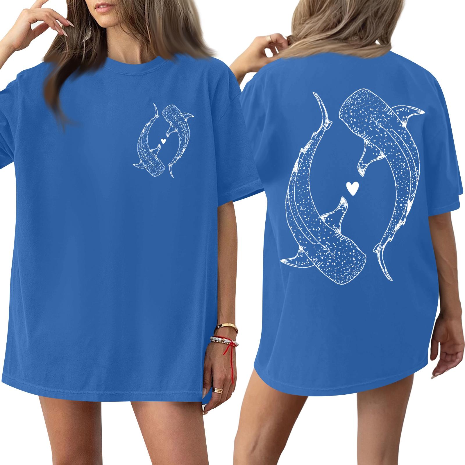 

Women s Round Neck Printed Short,sleeved T,shirt Top XXL синій