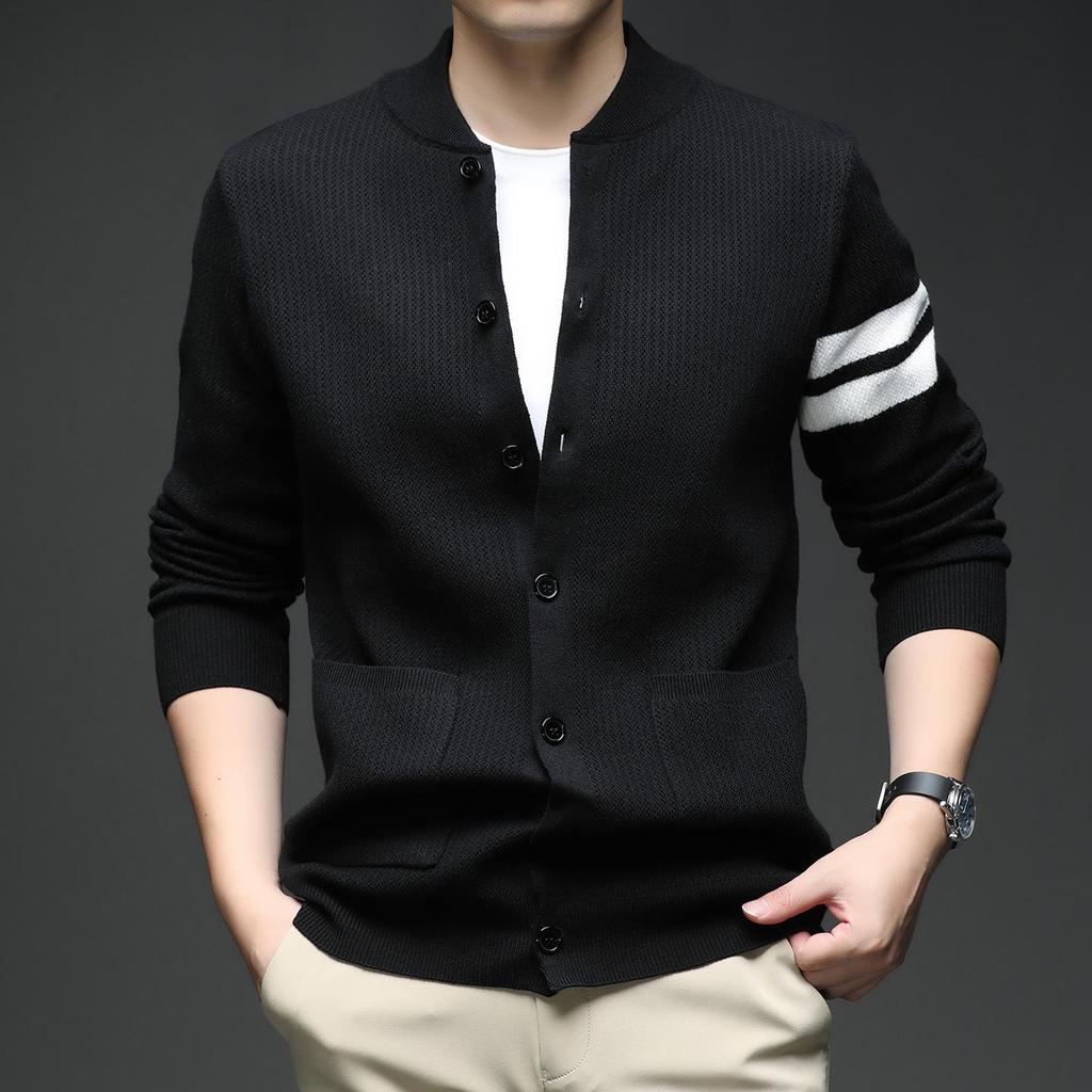 Men's Slim Fit Knit Cardigan with Stand Collar - 2025 Autumn/Winter Korean Style Fashion Trend Warm Sweater Jacket