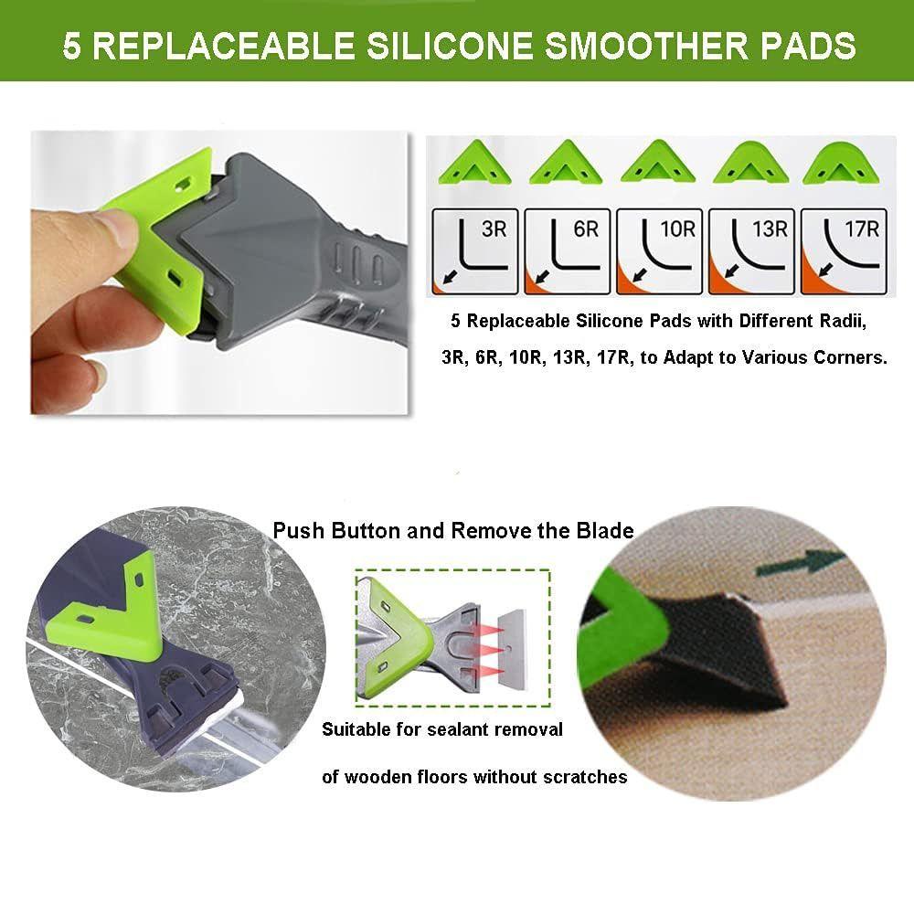 Stainless Steel Head Sealant Finishing Tool Kit Replace Silicone Pads Caulk Remover  Bathroom