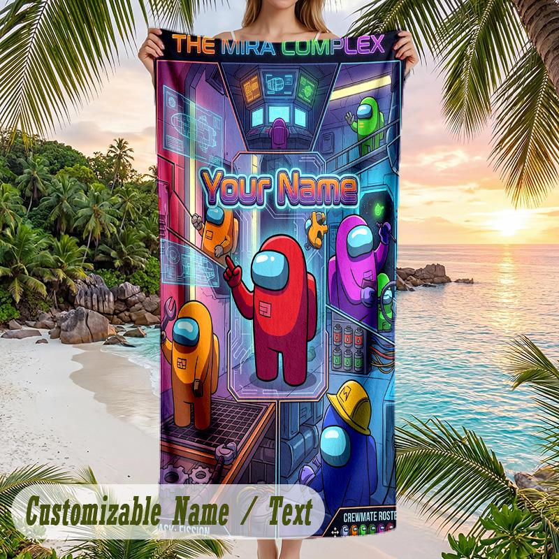 Among Us Beach Towel, Personalized Custom Text, Quick Dry Soft Large Towel For Swimming Pool Travel