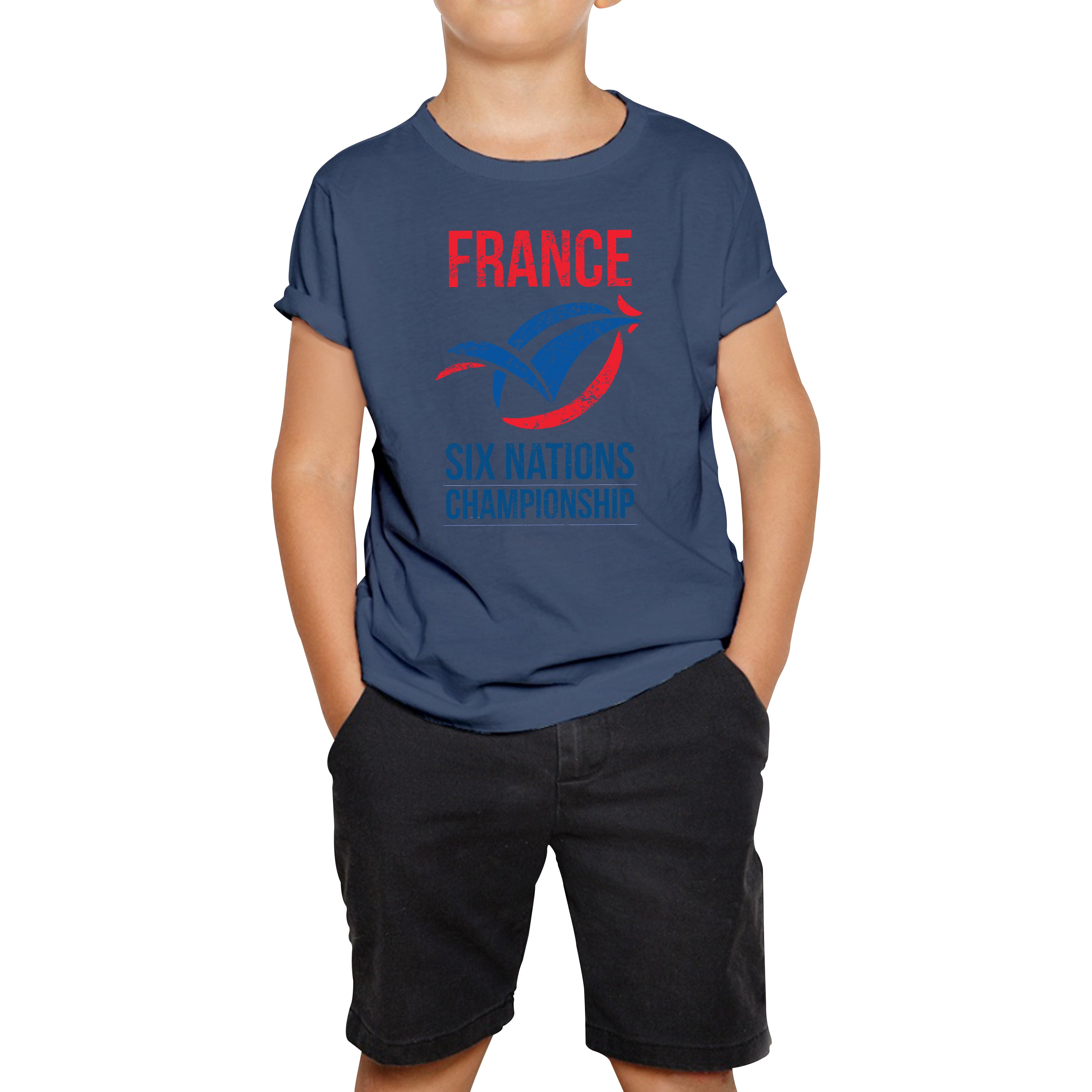 

France Flag Logo Rugby Cup European Support World Six Nations Championship Kids Tee 110