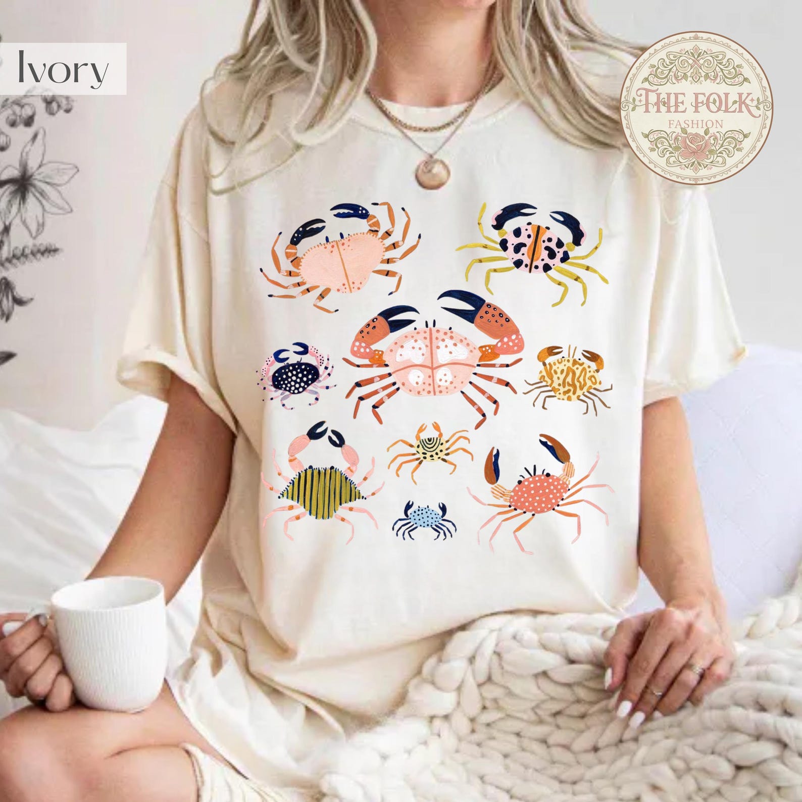 Crab Specimen Shirt, Coastal Cottagecore Tee, Retro Beach Vacation Tee, Ocean Graphic Tshirt, Cute Crab Shirt, Girly Summer Tee S