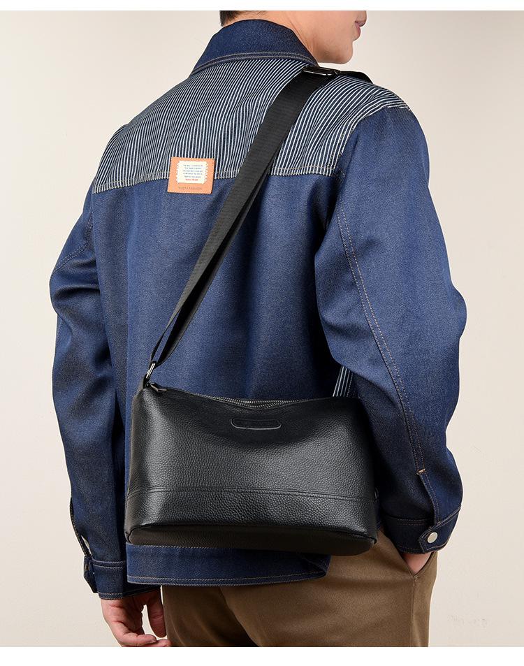 2025 Men's Genuine Leather Crossbody Bag with Three-Layer Main Compartment and Large Capacity