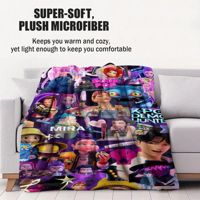 K-POP Demon Hunters Flannel Blanket Soft Warm Throw Character Collage Pattern Sofa Bed Cover Travel Camping Nap Cape Fans Gift