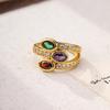 Copper-Plated Gold-Tone Zircon Gem Vintage Adjustable Women's Ring