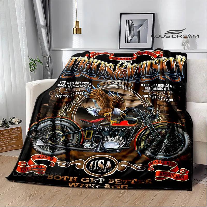 Motorcycle Retro Printing Blanket Flange Warm Soft and Comfortable Picnic Blanket Bed Linings Birthday Gift
