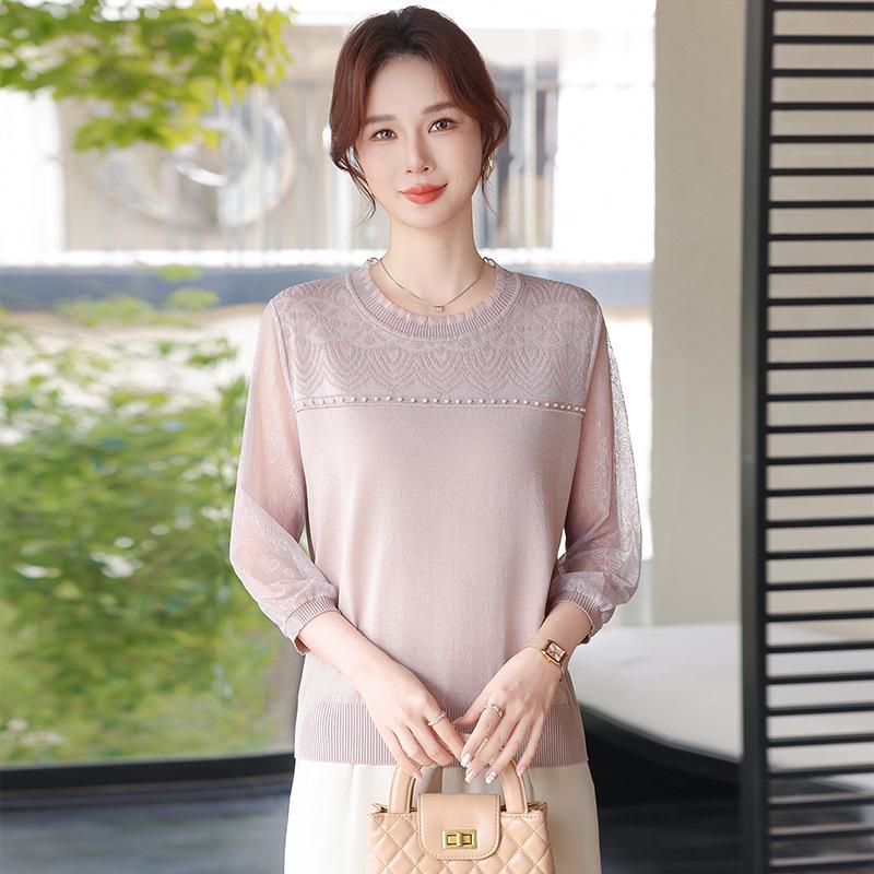 Middle-aged Women's 2026 Spring Stylish Gauze Sleeve Blouse - Fashionable Spring/Autumn Top